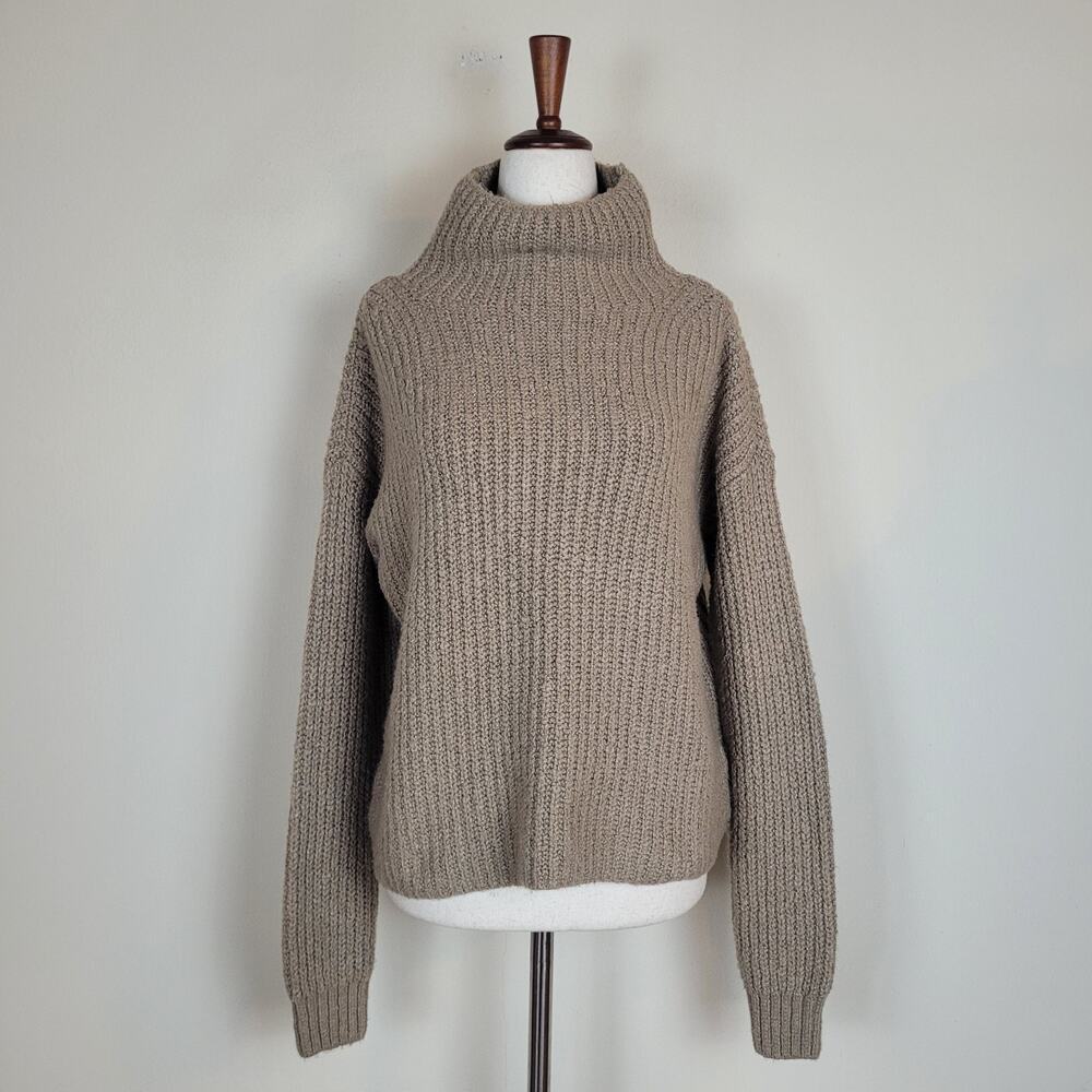 Anthropologie Sweater XS Brown Knit Chunky Oversized Mock Neck Boho Minimalist